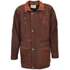 Mens Leather Winter Car Coat Hip Length Jason Brown Nubuck