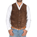 Mens Suede Button Fastening Waistcoat Don Brown