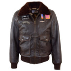 Mens Real Leather G-1 Bomber Jacket Airforce Badges Finch Brown