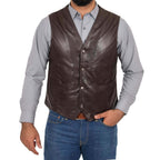 Mens Leather Traditional Waistcoat Petrelli Brown