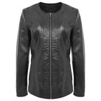Womens Classic Soft Leather Collarless Jacket Jade Black