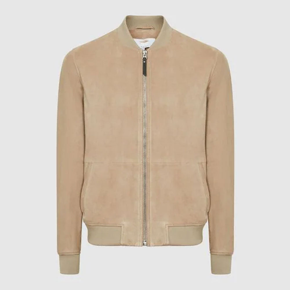 Men Brown Suede Leather Bomber Jacket
