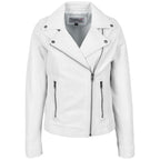 Womens Soft Leather Cross Zip Biker Jacket Lola White
