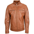 Men's Standing Collar Leather Jacket Tony Tan