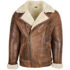 Mens Aviator Sheepskin Pilot Jacket Blen Vintage Brown