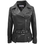 Womens Leather Hip Length Biker Jacket Celia Black