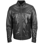 Men's Standing Collar Leather Jacket Tony Black