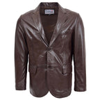 Mens Leather Blazer Two Button Jacket Zavi Brown