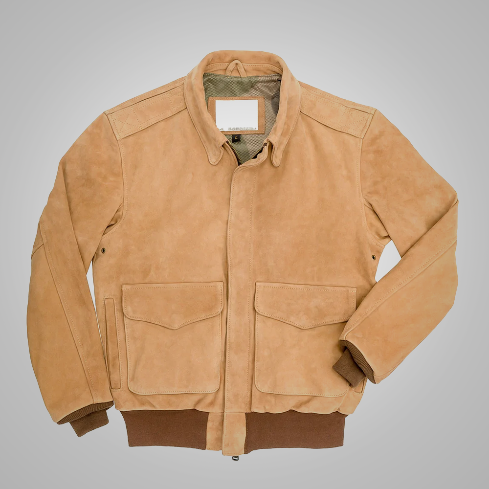 Men’s Light Brown Goatskin Suede A-2 Flight Jacket