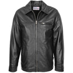 Mens Soft Leather Plain Zip Box Casual Jacket Frank Black
