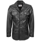 Mens Button Fastening Reefer Leather Jacket Jerry Black