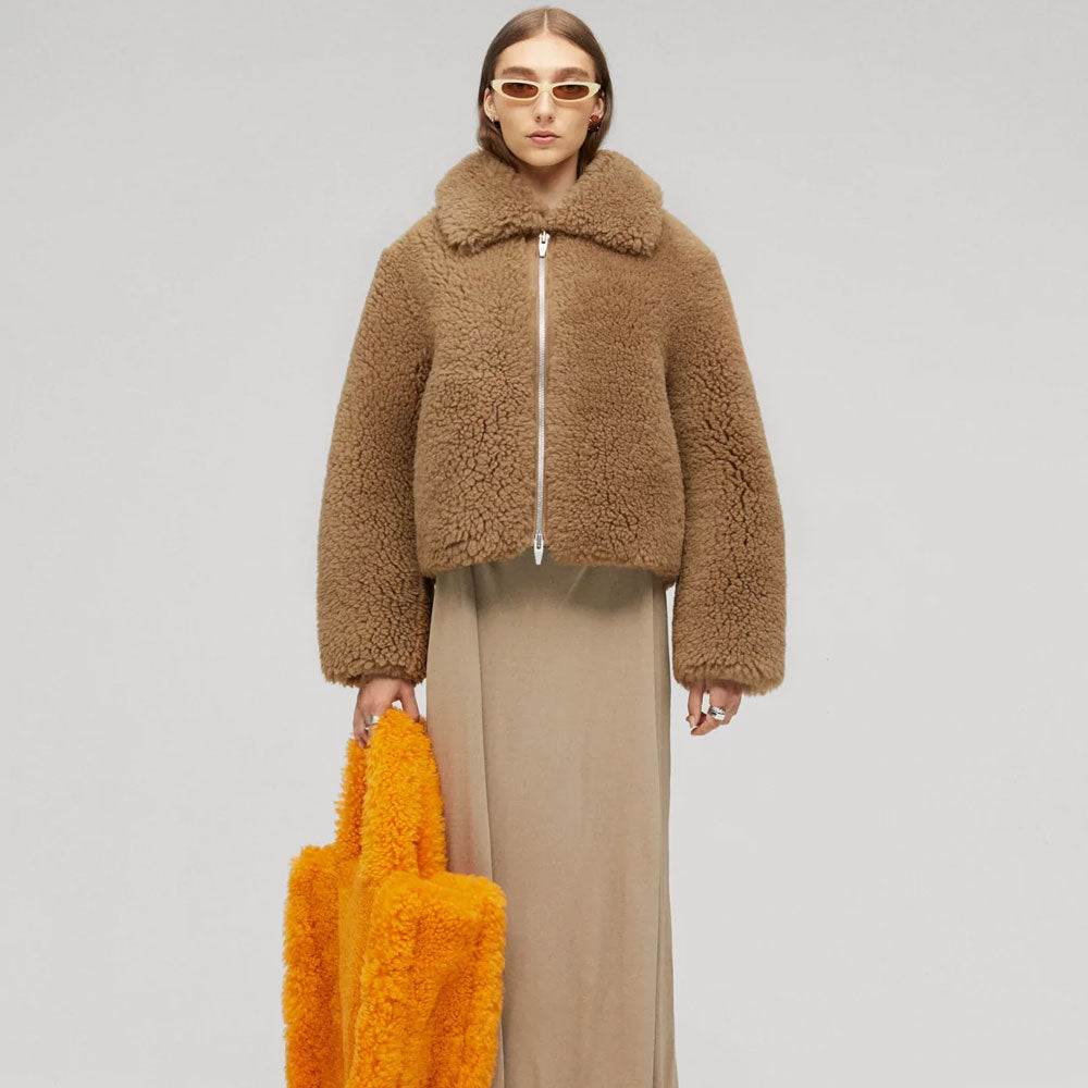 Womens Brown Fur Shearling Leather Jacket