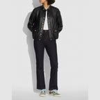 Women's Black Biker Aviator  Sheepskin Shearling Leather Jacket