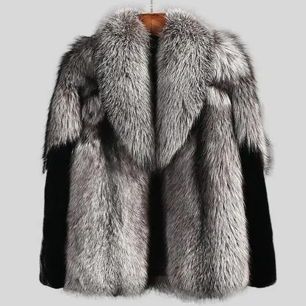 2022 New Mens Winter Grey Shearling Short Fox Fur Mink Jacket Coat