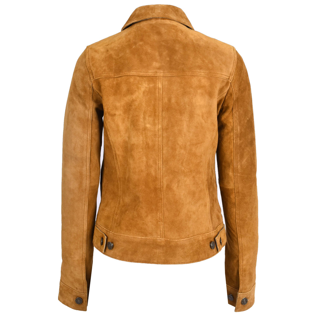 Womens Soft Suede Trucker Style Jacket Alma Tan