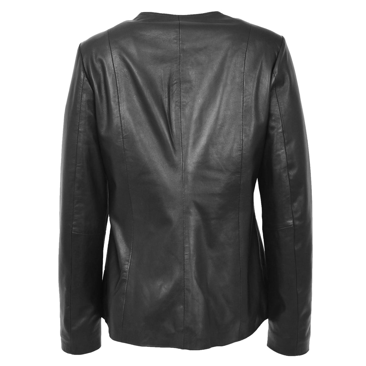 Womens Classic Soft Leather Collarless Jacket Jade Black