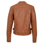 Womens Soft Leather Casual Zip Biker Jacket Ruby Tan