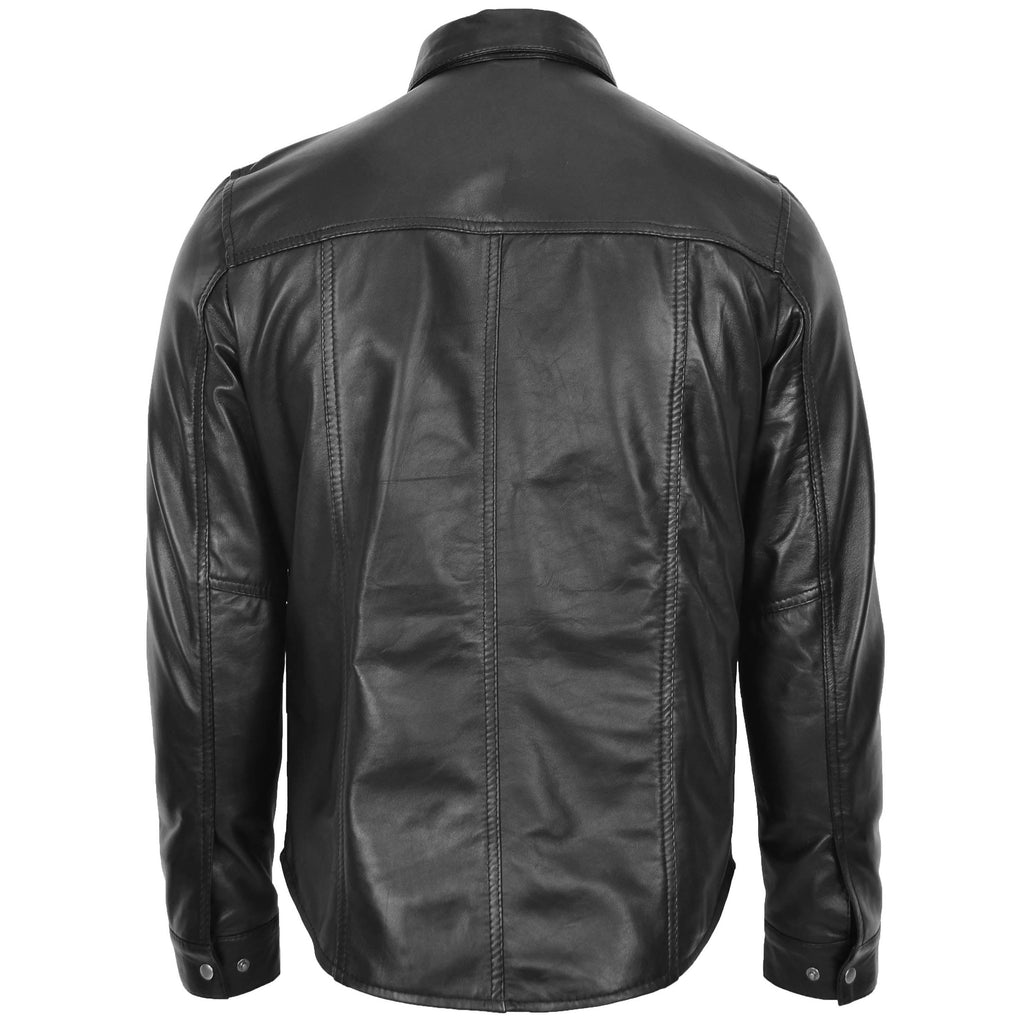Mens Leather Shirt Classic Trucker Style Oliver Black
