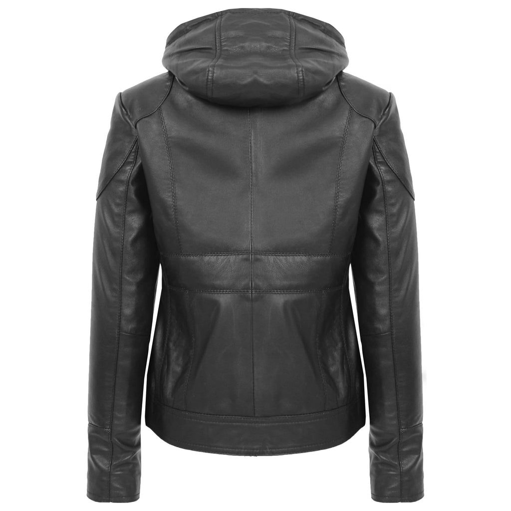 Womens Leather Detachable Hooded Coat Brooke Black