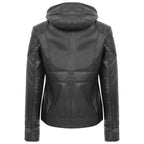 Womens Leather Detachable Hooded Coat Brooke Black