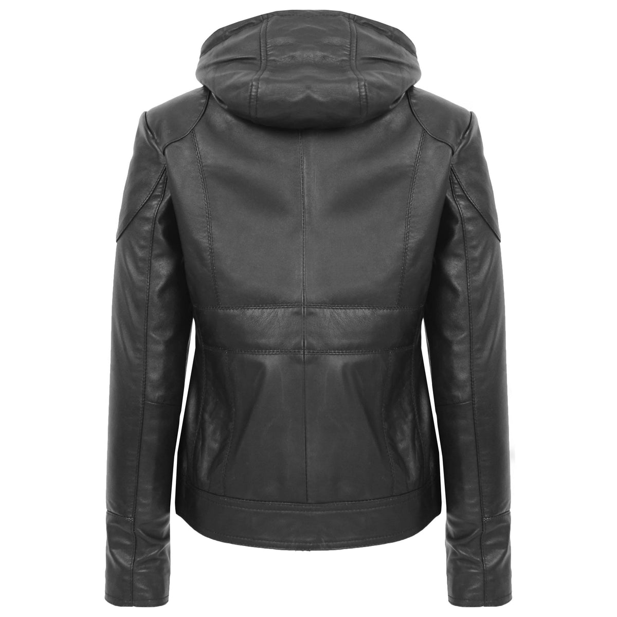 Womens Leather Detachable Hooded Coat Brooke Black