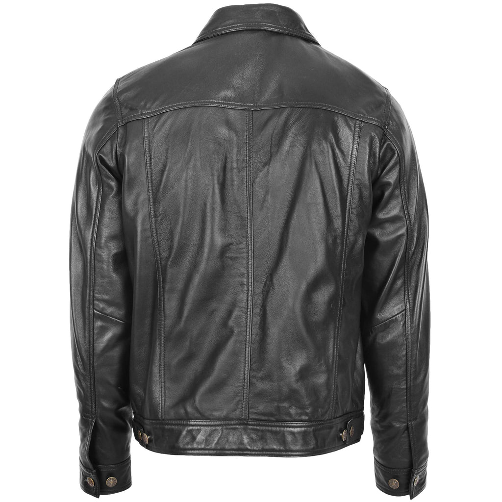 Mens Leather Lee Rider Casual Jacket Terry Black