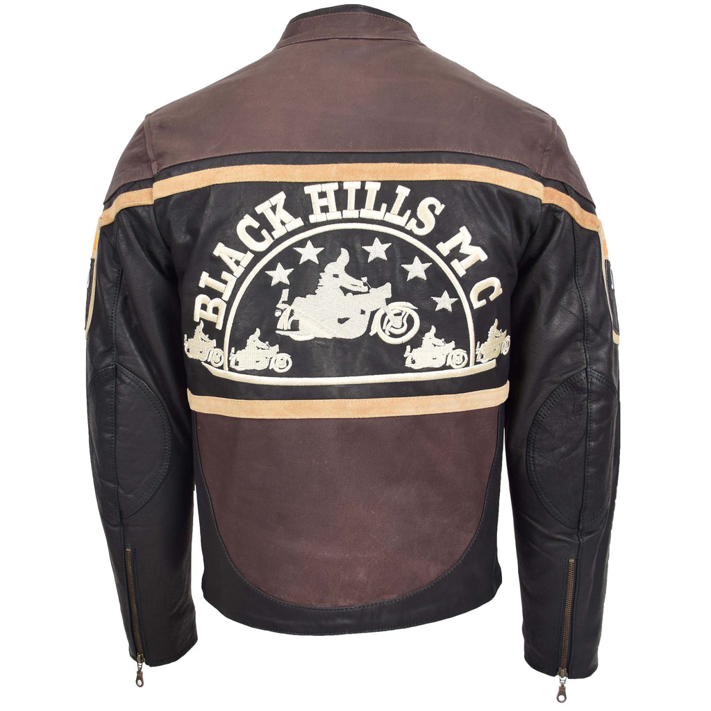 Mens Leather Racing Badges Jacket 'Black Hills' Brown