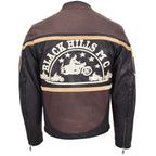 Mens Leather Racing Badges Jacket 'Black Hills' Brown