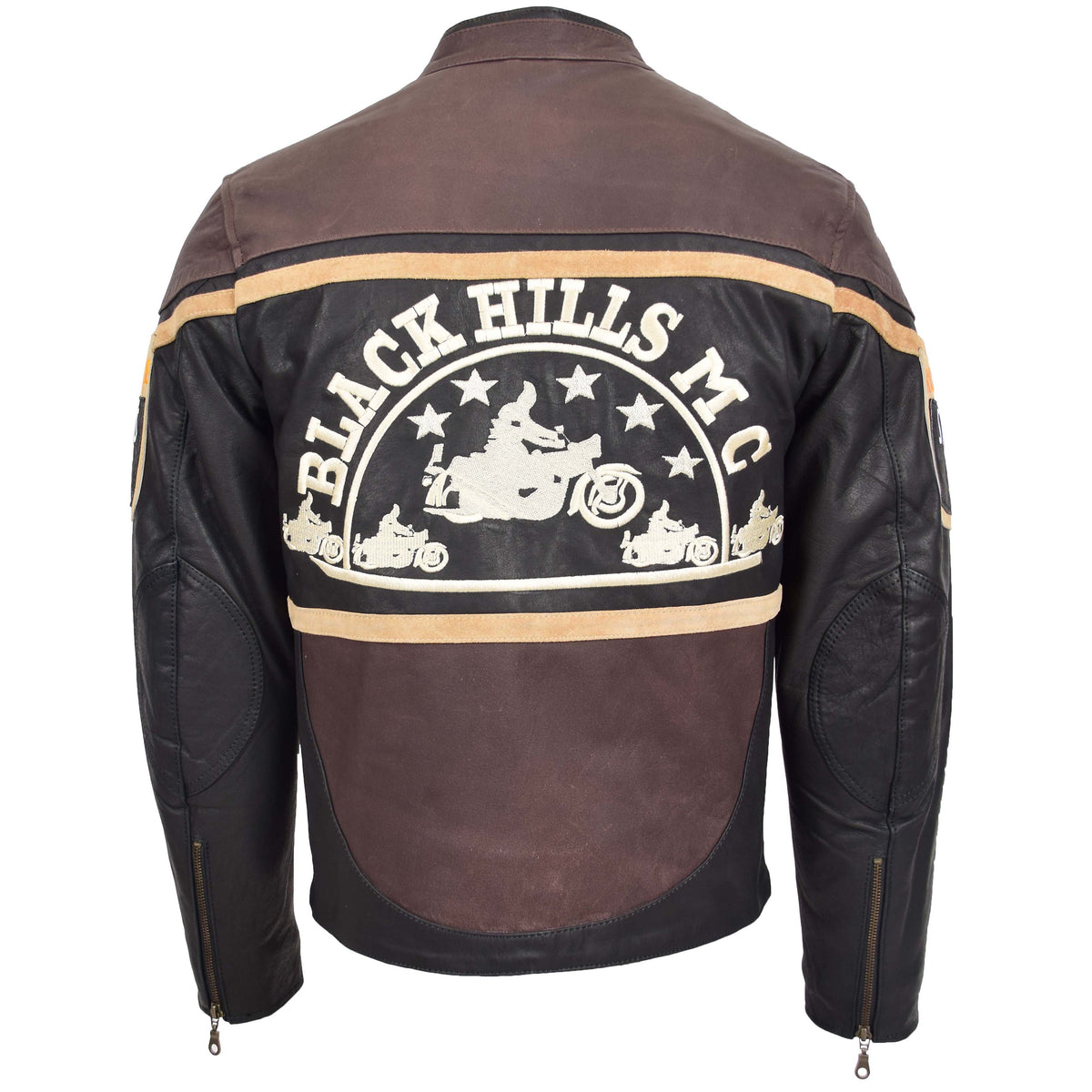 Mens Leather Racing Badges Jacket 'Black Hills' Brown