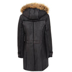 Womens Sheepskin Duffle Coat 3/4 Length Parka Beth Dark Brown