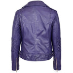 Womens Real Leather Biker Cross Zip Fashion Jacket Remi Purple