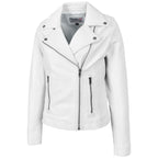 Womens Soft Leather Cross Zip Biker Jacket Lola White