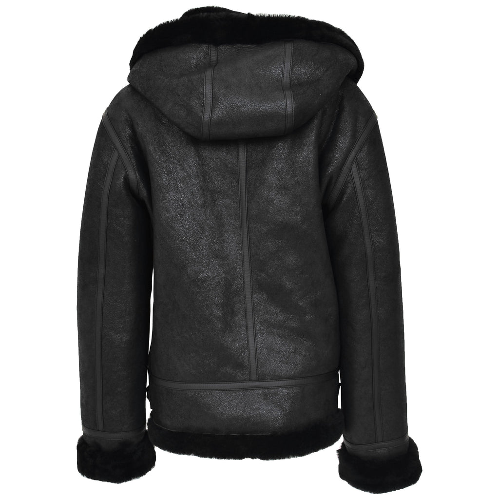 Womens Sheepskin B3 Detachable Hoodie Jacket Naomi Black