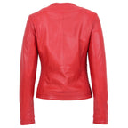 Womens Leather Collarless Jacket with Quilt Design Joan Red