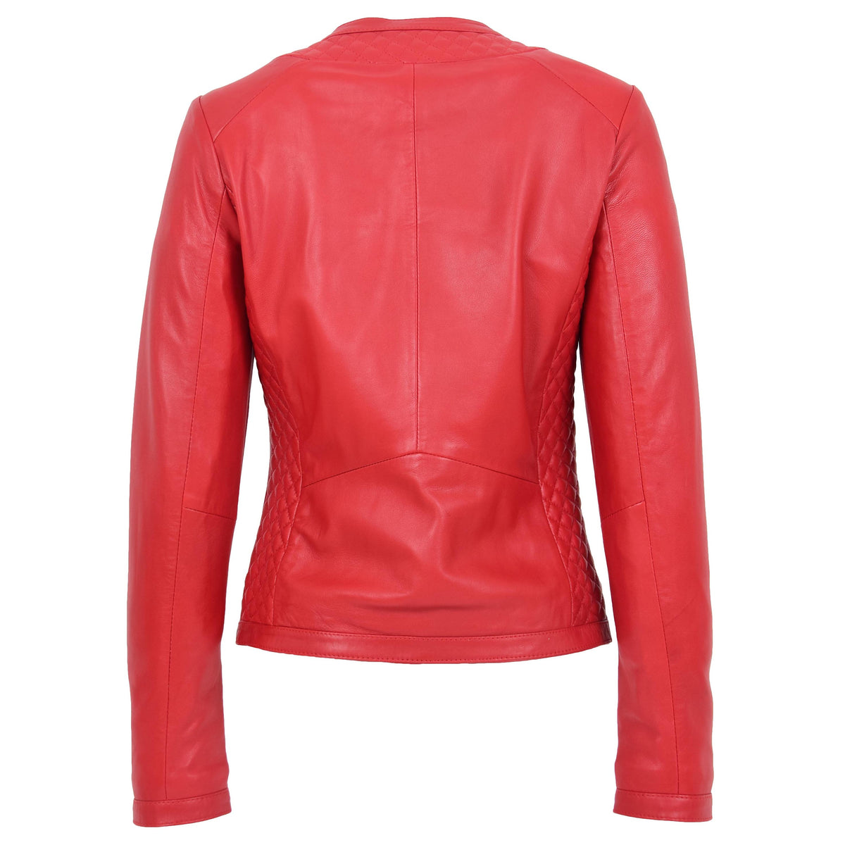 Womens Leather Collarless Jacket with Quilt Design Joan Red
