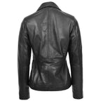 Womens Classic Three Button Leather Blazer Ruth Black