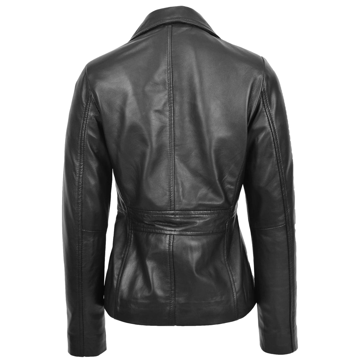 Womens Classic Three Button Leather Blazer Ruth Black