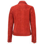 Womens Soft Suede Trucker Style Jacket Alma Red