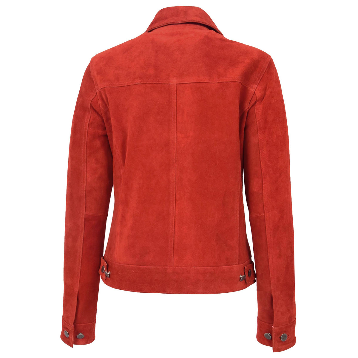 Womens Soft Suede Trucker Style Jacket Alma Red