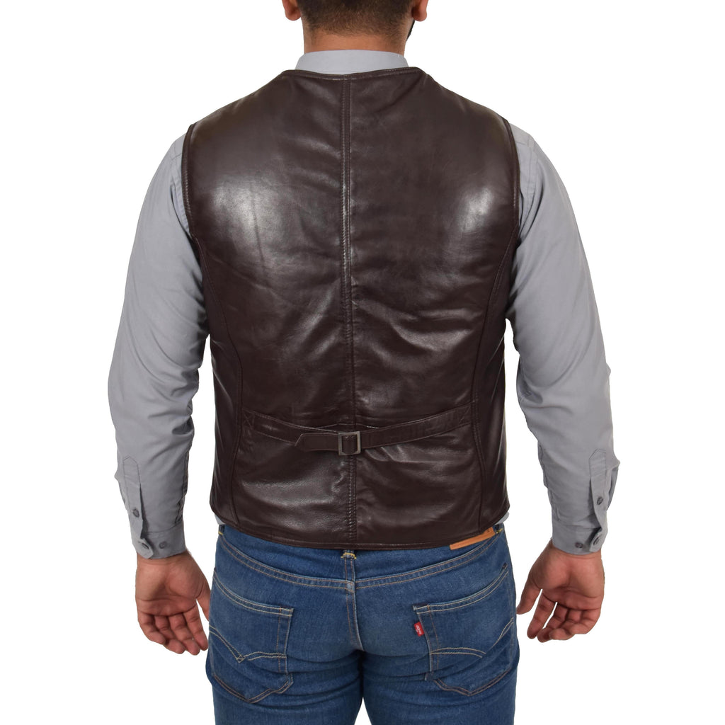 Mens Leather Traditional Waistcoat Petrelli Brown