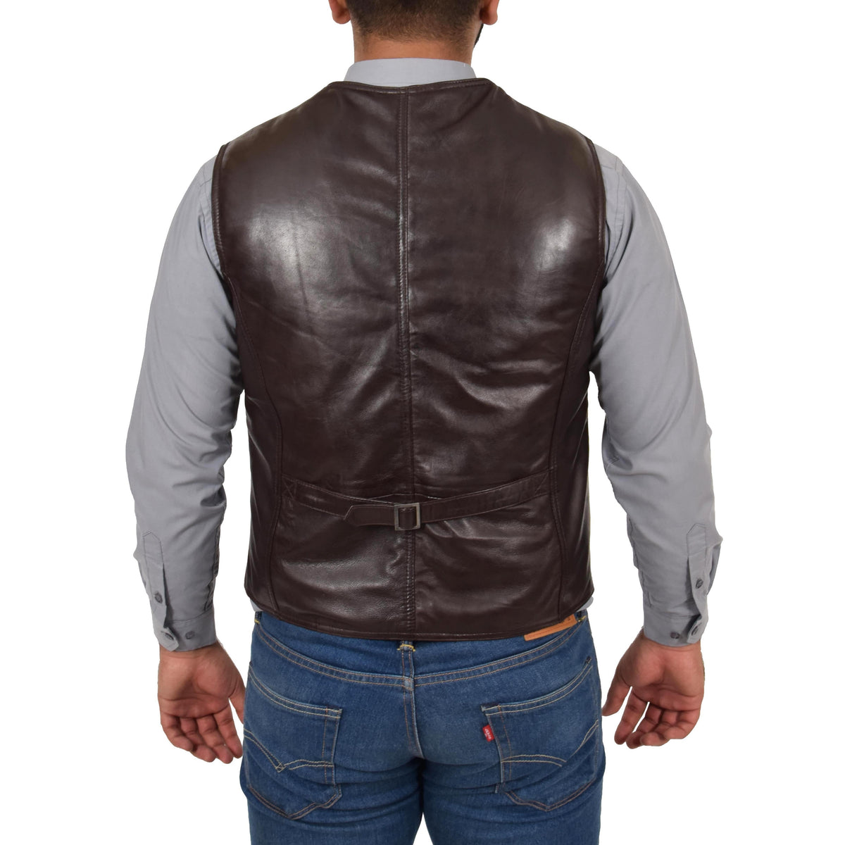 Mens Leather Traditional Waistcoat Petrelli Brown