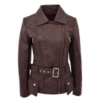 Womens Leather Hip Length Biker Jacket Celia Brown