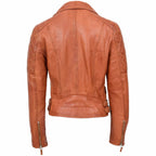 Womens Cross Zip Biker Leather Jacket Claudia Cognac