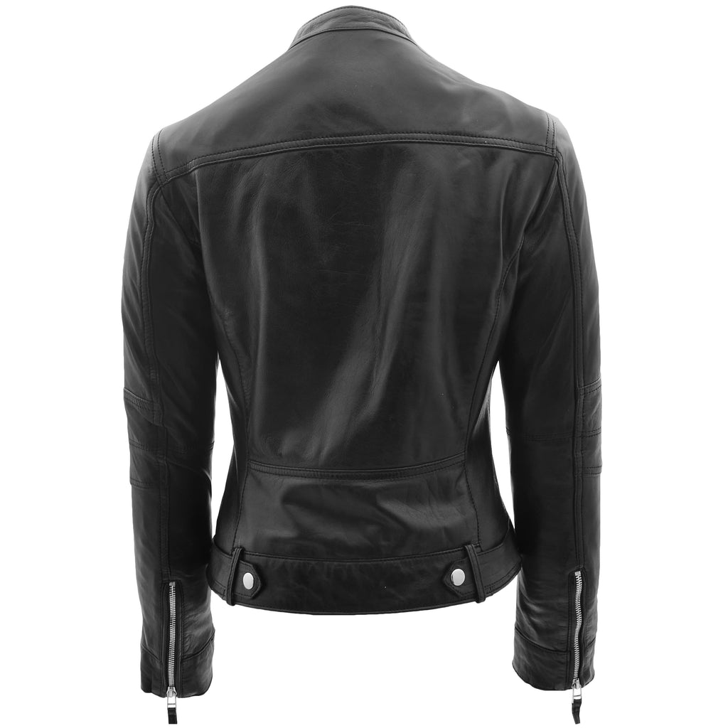 Womens Real Leather Biker Jacket Casual Style Annie Black