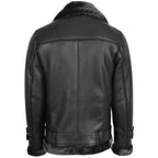 Mens Sheepskin Aviator Jacket Cross Zip Biker Style Alvin Black