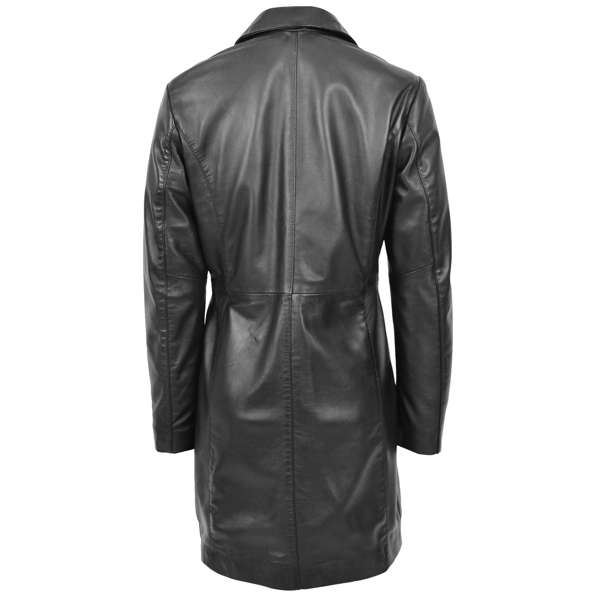 Womens Real Leather Mac Coat 3/4 Length Classic Style F99 Black