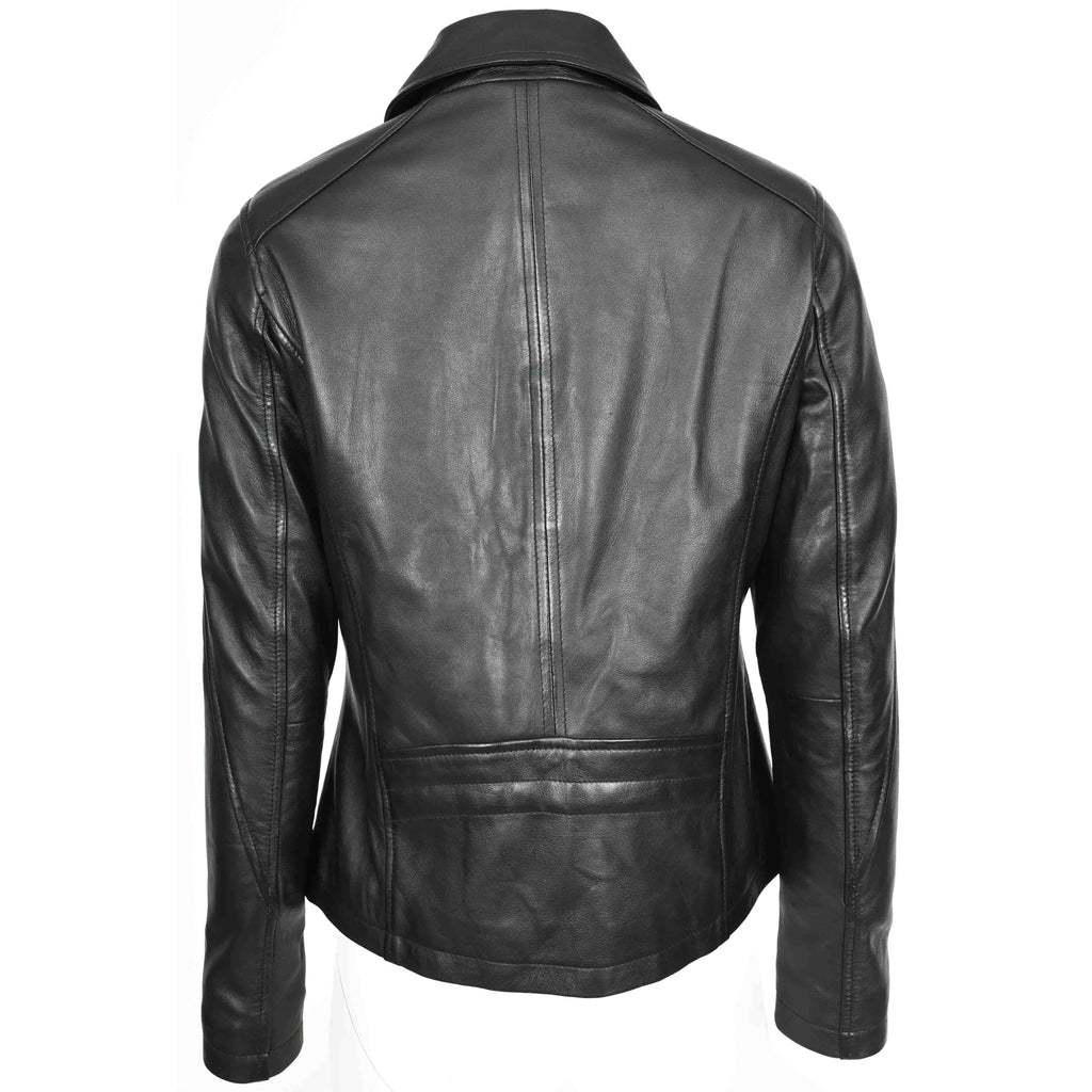 Womens Real Leather Classic Jacket Zip Box Style Camila Black