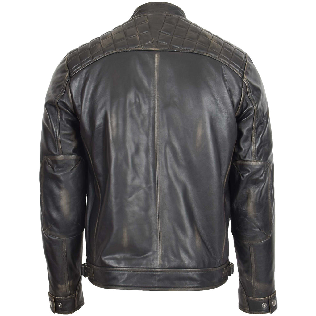 Mens Biker Leather Jacket Standing Collar Bowie Rub Off