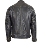 Mens Biker Leather Jacket Standing Collar Bowie Rub Off
