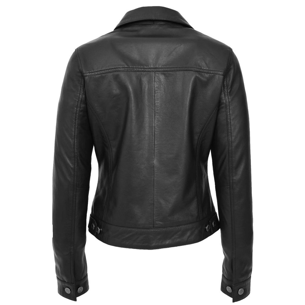 Womens Soft Leather Trucker Style Jacket Alma Black